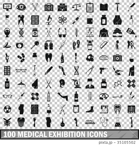 100 medical exhibition icons set, simple style 35105502