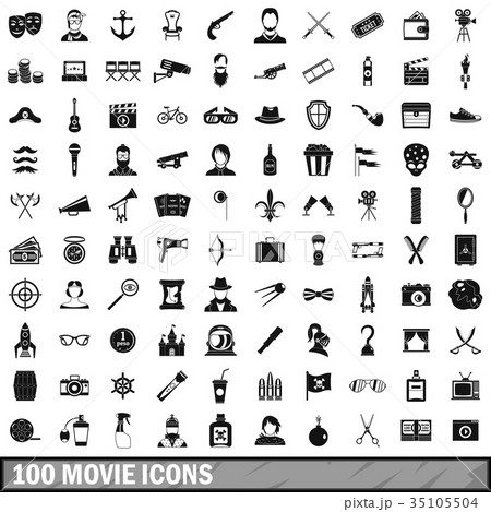 100 movie icons set, simple style 35105504