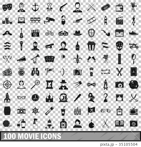 100 movie icons set, simple style 35105504