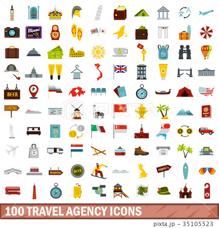 100 travel agency icons set, flat style 35105523