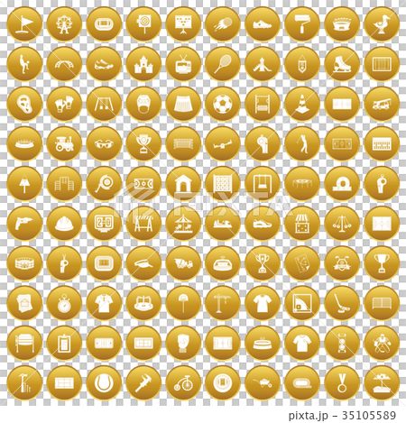 100 playground icons set gold 35105589