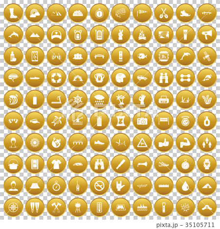 100 rafting icons set gold 35105711