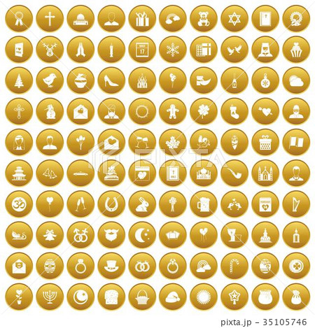 100 religious festival icons set gold 35105746