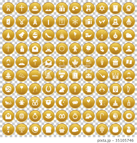100 religious festival icons set gold 35105746