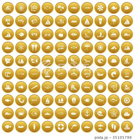 100 sea icons set gold 35105799