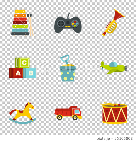 Baby toys icons set, flat style Baby toys icons set, flat style 35105808