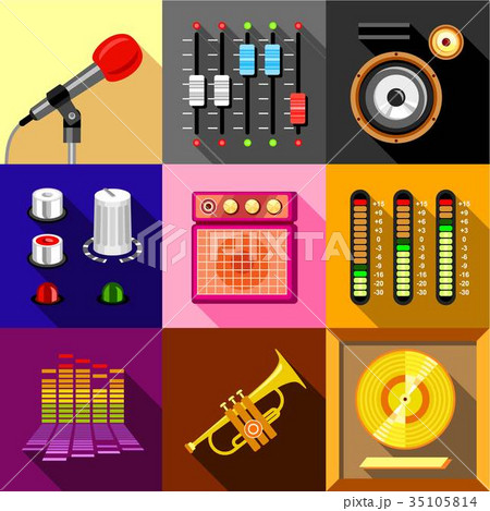Studio equipment icons set, flat style Studio equipment icons set, flat style 35105814