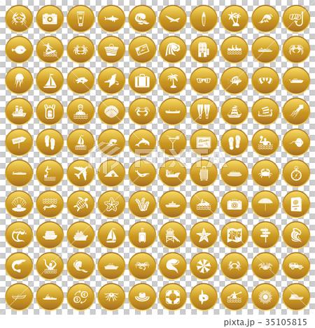 100 sea life icons set gold 100 sea life icons set gold 35105815