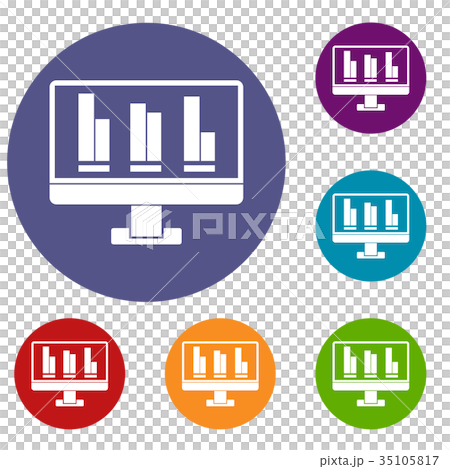 Business graph at computer screen icons set Business graph at computer screen icons set 35105817