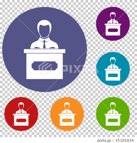 Businessman giving presentation icons set 35105834
