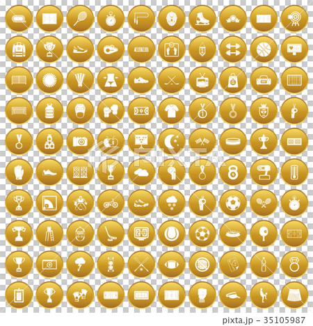 100 stadium icons set gold 35105987