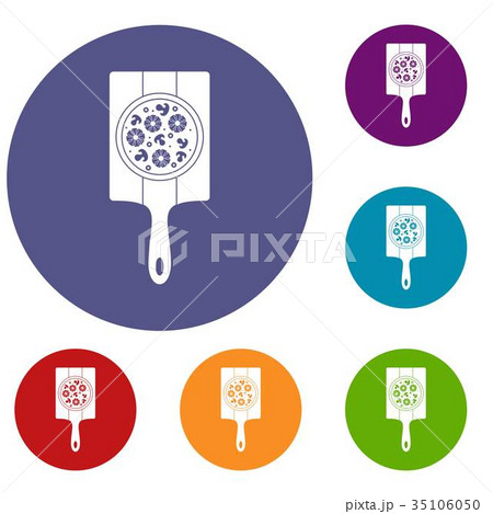 Pizza with pineapple, mushrooms and olives icons set Pizza with pineapple, mushrooms and olives icons set 35106050