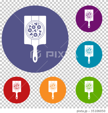 Pizza with pineapple, mushrooms and olives icons set Pizza with pineapple, mushrooms and olives icons set 35106050