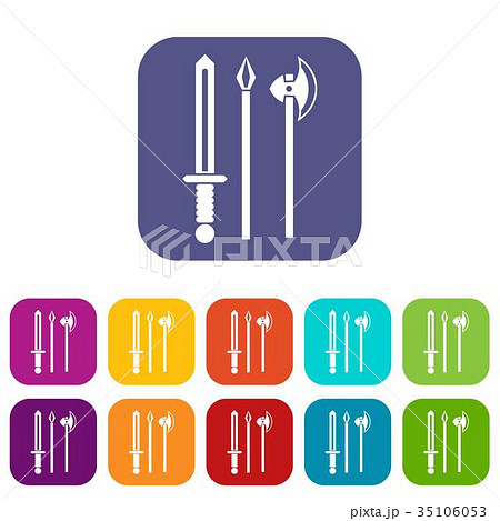 Ancient weapon sword, pick and axe icons set Ancient weapon sword, pick and axe icons set 35106053