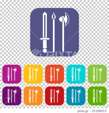 Ancient weapon sword, pick and axe icons set Ancient weapon sword, pick and axe icons set 35106053