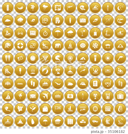 100 surfing icons set gold 35106182