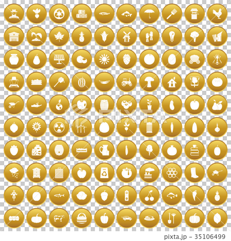 100 vitamins icons set gold 35106499