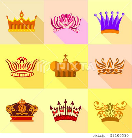 Crown icons set, flat style 35106550