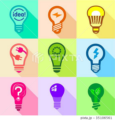 Types of creative bulbs icons set, flat style 35106561