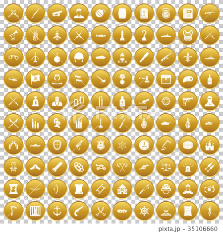 100 weapons icons set gold 35106660