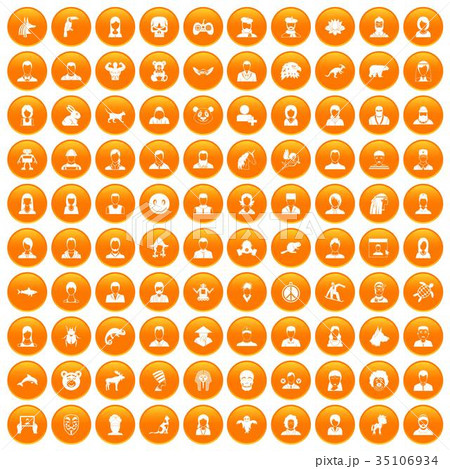 100 Avatar Icons Set Orangeのイラスト素材