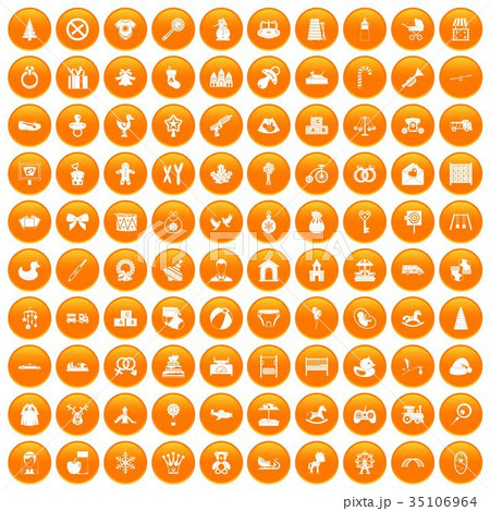 100 baby icons set orange 35106964