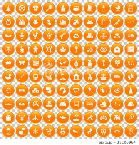 100 baby icons set orange 35106964