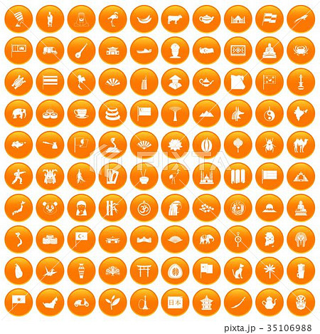 100 Asia icons set orange 100 Asia icons set orange 35106988