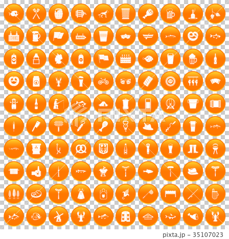 100 beer icons set orange 35107023