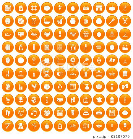 100 beauty product icons set orange 100 beauty product icons set orange 35107079