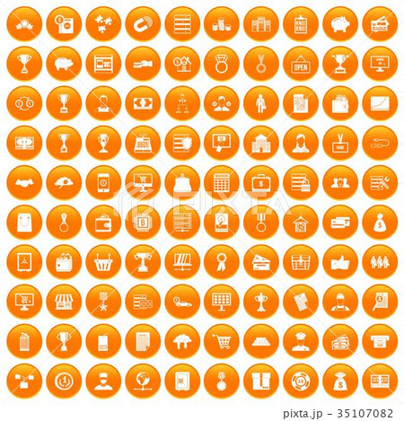 100 Business Icons Set Orangeのイラスト素材