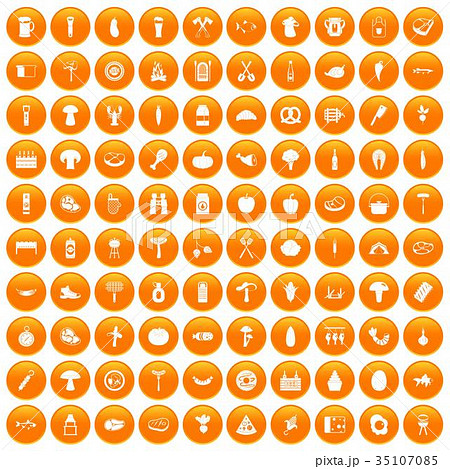 100 barbecue icons set orange 35107085