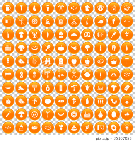 100 barbecue icons set orange 35107085