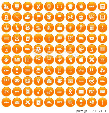 100 bus icons set orange 35107101