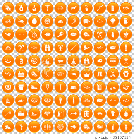 100 BBQ icons set orange 100 BBQ icons set orange 35107134