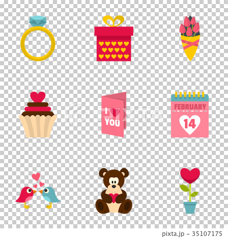 Gift for valentine day icons set,flat style 35107175