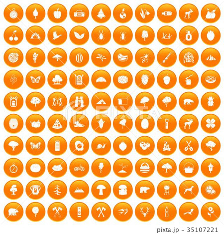 100 camping and nature icons set orange 35107221