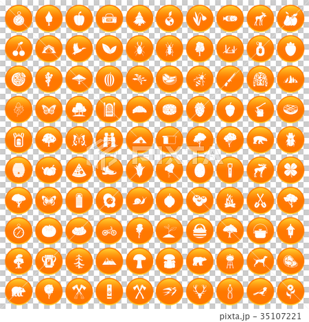 100 camping and nature icons set orange 35107221