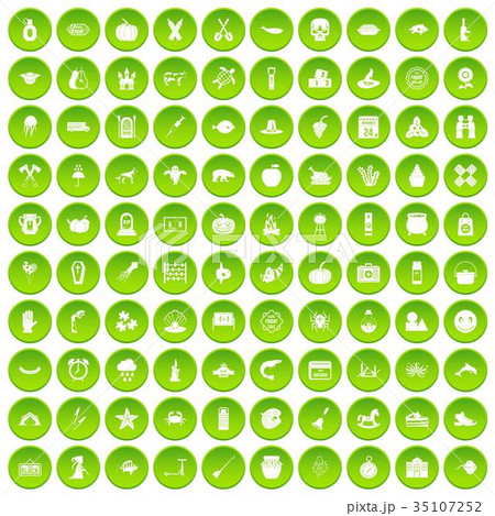 100 autumn holidays icons set green 35107252