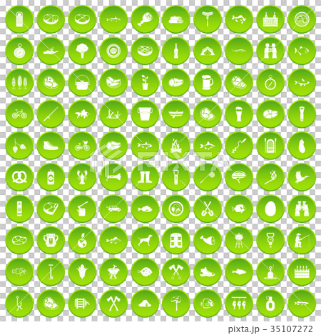 100 BBQ icons set green 100 BBQ icons set green 35107272