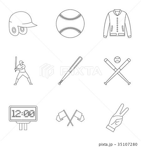 Baseball equipment icons set, outline style 35107280