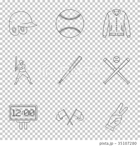 Baseball equipment icons set, outline style 35107280