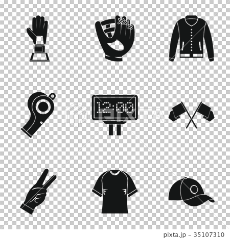 Baseball equipment icons set, simple style Baseball equipment icons set, simple style 35107310
