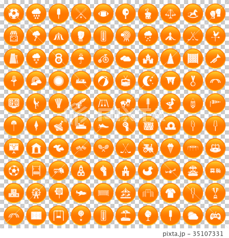 100 childrens playground icons set orange 100 childrens playground icons set orange 35107331