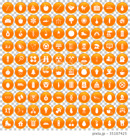100 child health icons set orange 35107425