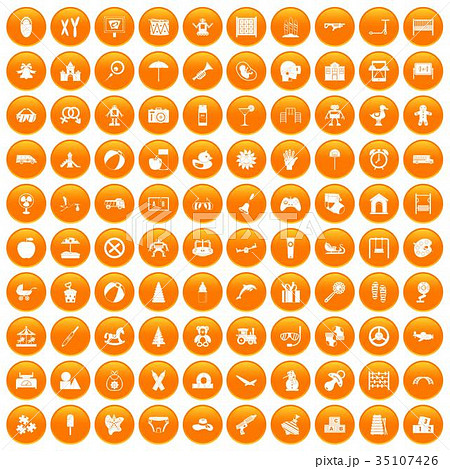 100 childhood icons set orange 35107426
