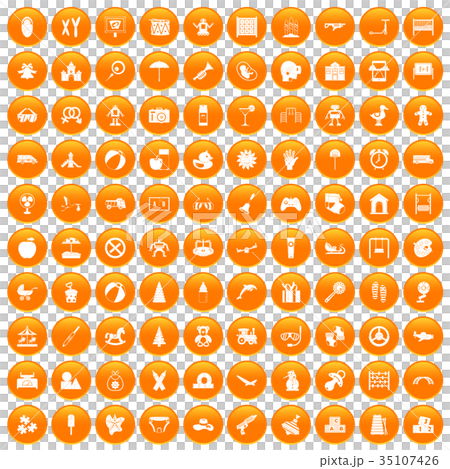 100 childhood icons set orange 35107426