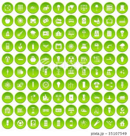 100 electricity icons set green 35107549