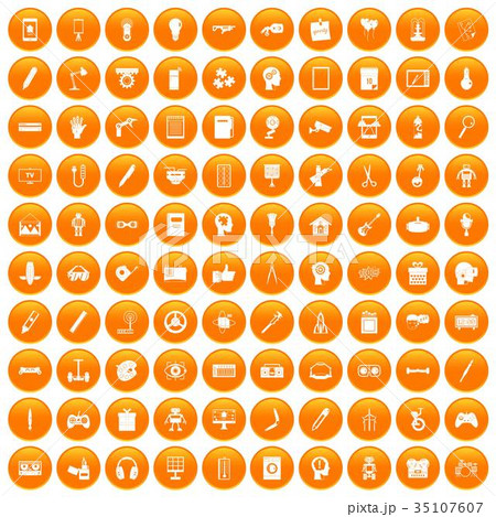 100 Creative Idea Icons Set Orangeのイラスト素材