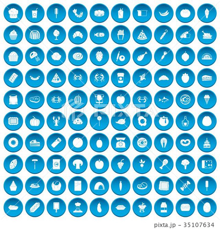 100 favorite food icons set blue 35107634